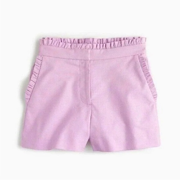 J. Crew Lilac Orchid Flat Front High Waist Stretch Ruffle Shorts Sz 12 - Picture 1 of 16